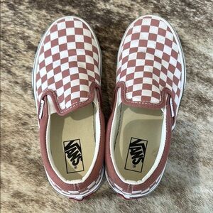 Vans Kids Checkered Slip-On Sneakers - Burgundy and White